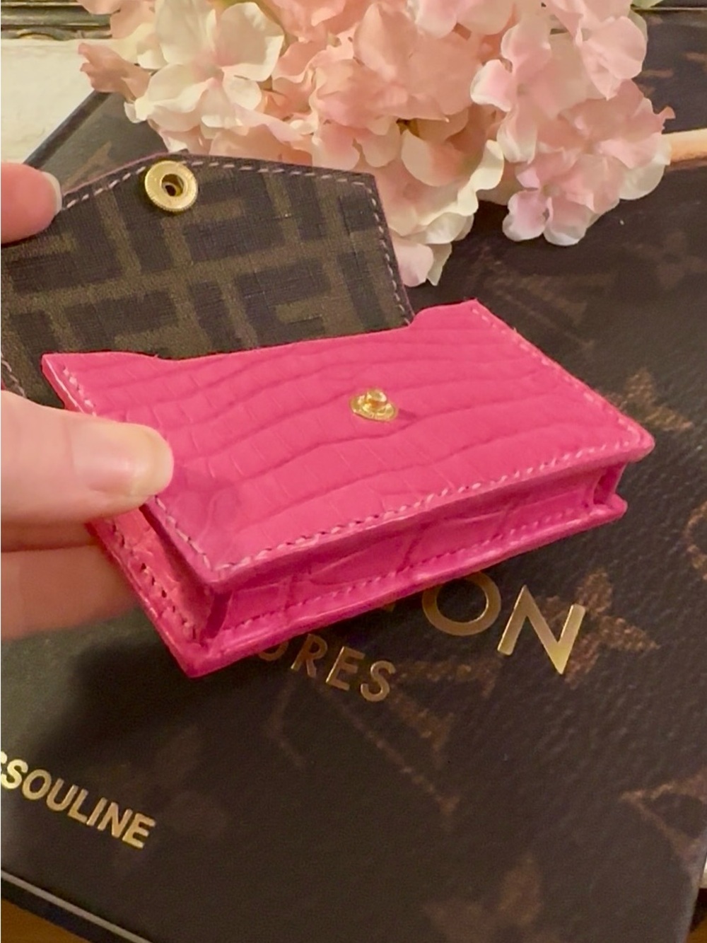 Genuine Pink American Alligator & Leather Card Case/ Playing Card Case - Picture 6 of 9